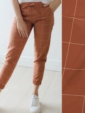 Albion Fit Jetsetter Jogger Pants Ankle Zip Rust Windowpane Athletic S Tall